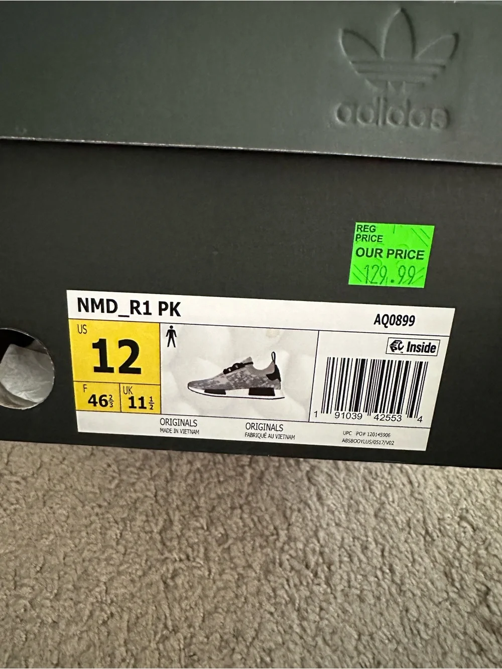 Adidas Boost NMD_R1 Primeknit Sesame Black White AQ0899 Size 12